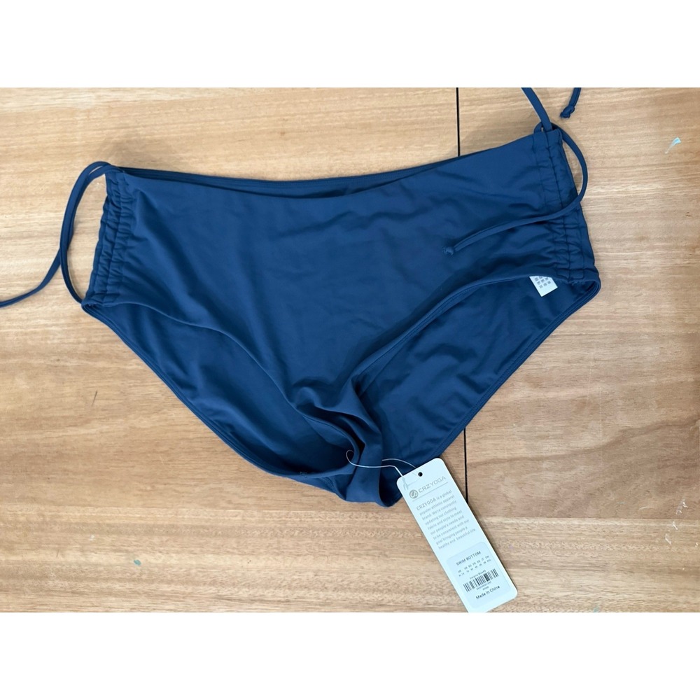 CRZ‎ YOGA High Waisted Bikini Bottom XL US 14 Navy Adjustable Side Ruched NWT